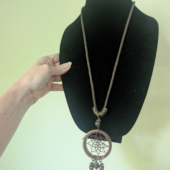 Bohemian Dreamcatcher Necklace in Brown and Silver - Picture 10 of 12